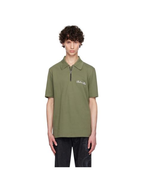 Balmain Khaki Half-Zip Polo