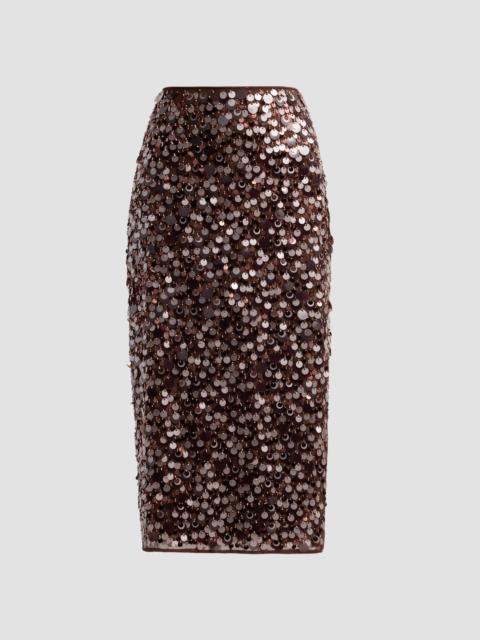 MILLY Women's Roxanne Paillette Midi Skirt - Brown