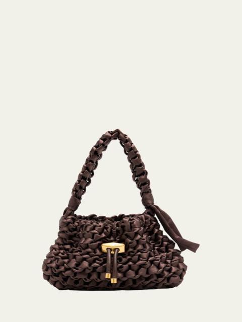 JIMMY CHOO Cinch Small Woven Satin Drawstring Top Handle Bag