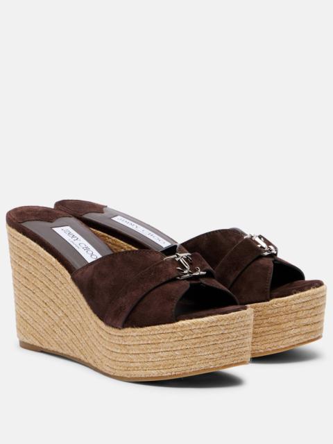 JIMMY CHOO Leda 100 suede espadrille wedges