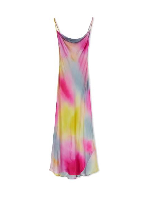 Viscose and twill long dress with "Tie Dye" print