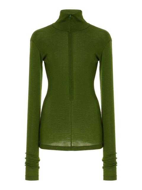 Zipped Fine Knit Wool Top green