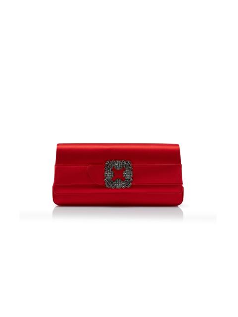 Manolo Blahnik Red Satin Jewel Buckle Clutch