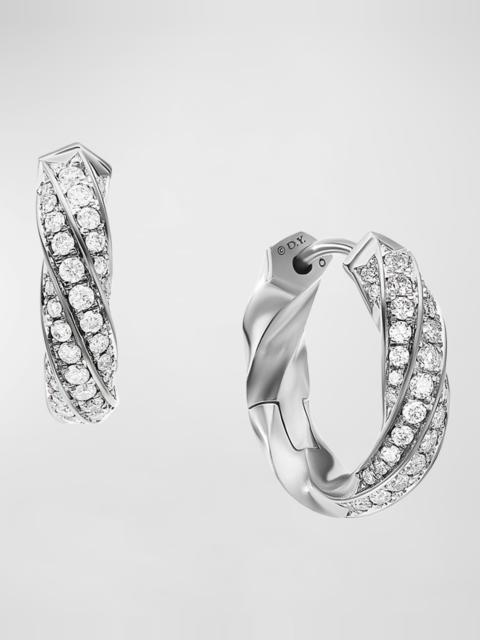 DAVID YURMAN Cable Edge Huggie Hoop Earrings in Sterling Silver with Diamonds, 13mm