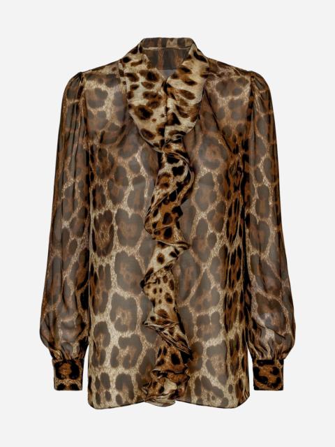 Dolce & Gabbana Leopard-print chiffon shirt with ruches