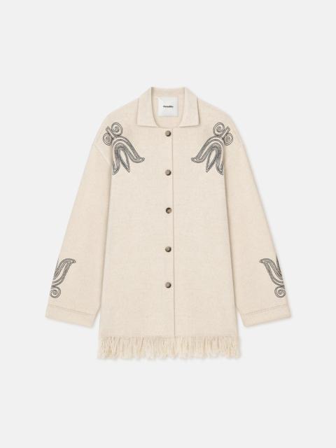 Embroidered Textured-Linen Cardigan