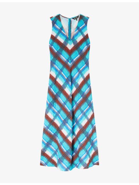 WHISTLES Checked V-Neck Cotton Midi Dress