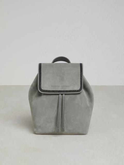 Suede backpack with precious contour