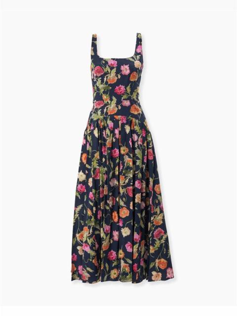 CAROLINA HERRERA Poppy-Print Drop Waist Midi Dress