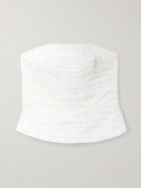 Aje. Sunbeam strapless ruched cotton-poplin top Ivory