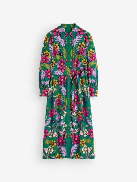 BODEN Maeve Occasion Shirt Dress-Jewel Green, Butterfly Bouquet