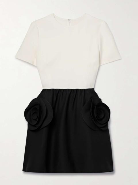 Valentino Appliquéd two-tone wool and silk-blend mini dress