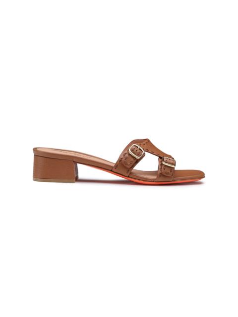 Santoni Women's brown leather low-heel Didi sandal