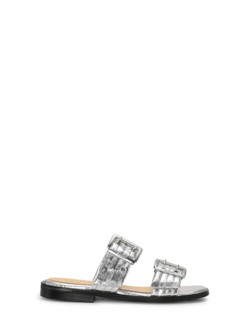 SILVER METALLIC  FEMININE BUCKLE TWO-STRAP SANDALS