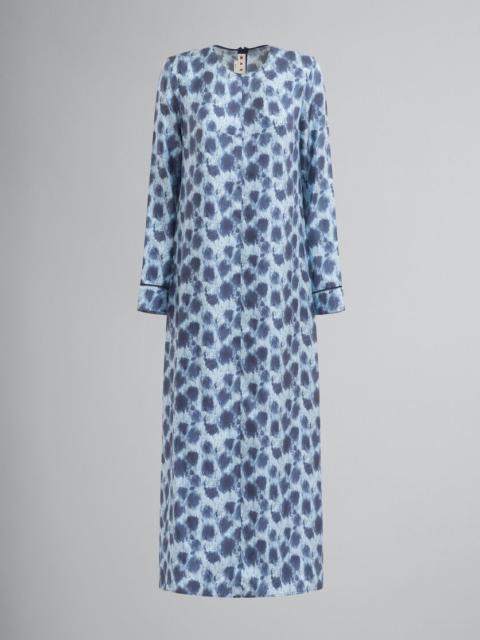 Marni GREY SILK LONG DRESS WITH CRAYON LEOPARD PRINT
