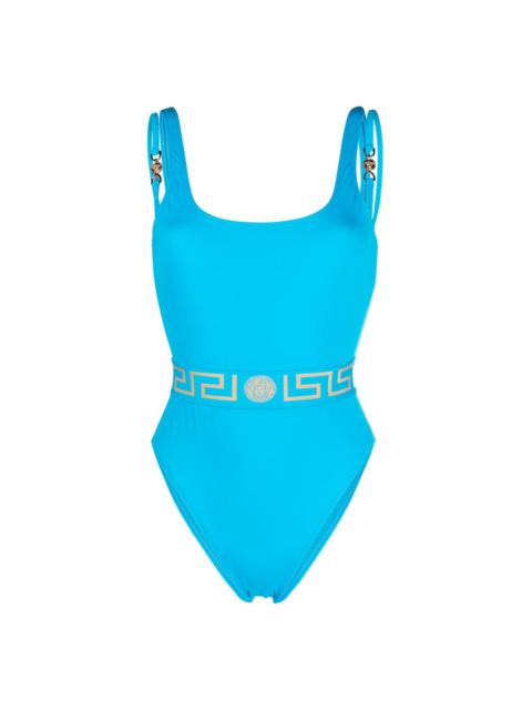 Greca-print scoop-neck swimsuit