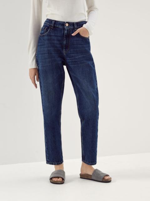 Authentic denim baggy trousers with shiny tab