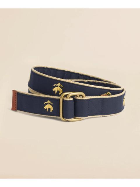 Brooks Brothers Embroidered Leather Tab D-Ring Belt