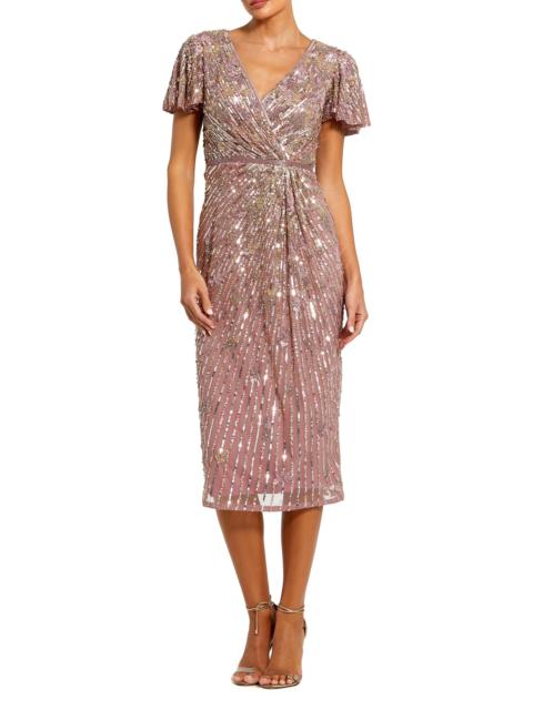 MAC DUGGAL Women's Cocktail Beaded Faux Wrap Midi-Dress - Vintage Lilac