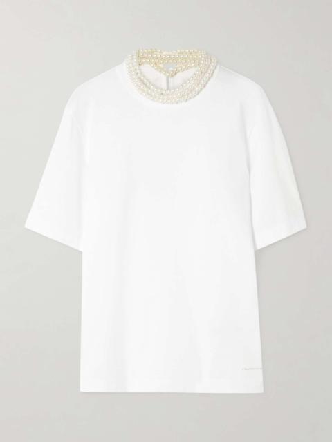 Carven Faux pearl-embellished cotton-jersey T-shirt White