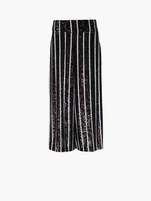 Balmain Wide black and white striped sequined pants