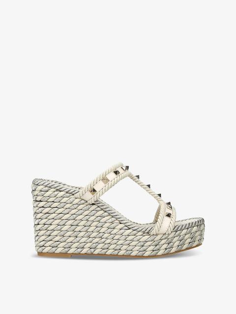 Rockstud braided leather wedge sandals
