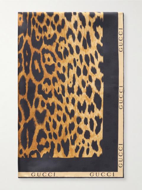 GUCCI Leopard-print Silk-twill Scarf