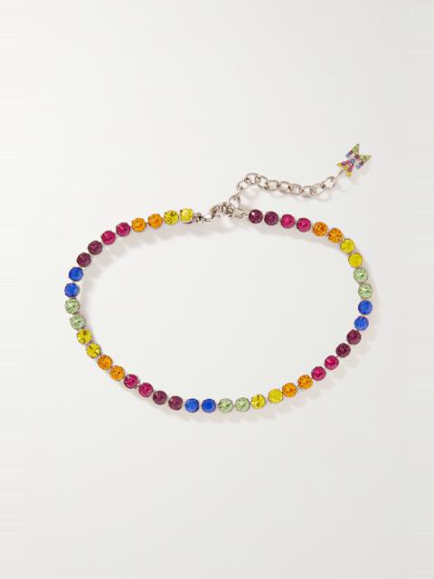 Silver-tone crystal anklet