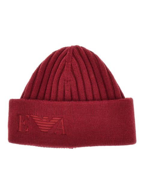 EMPORIO ARMANI KNITTED BEANIE HAT WITH LOGO EMBROIDERY