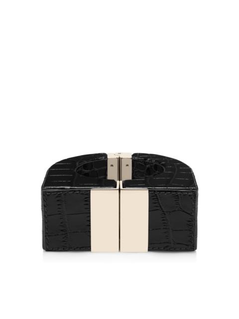 TOM FORD SHINY STAMPED CROCODILE LEATHER AND BRASS DECO BRACELET