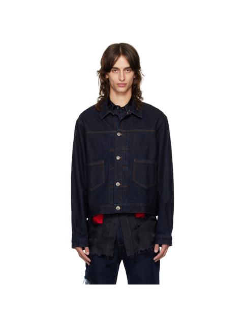 EDWARD CUMING Navy Knife Pleat Denim Jacket