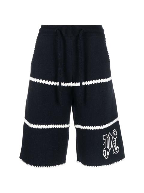 monogram-embroidered wool-blend shorts