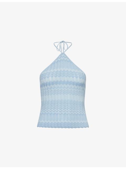 FAITHFULL Ria Chevron-Pattern Woven Halterneck Top