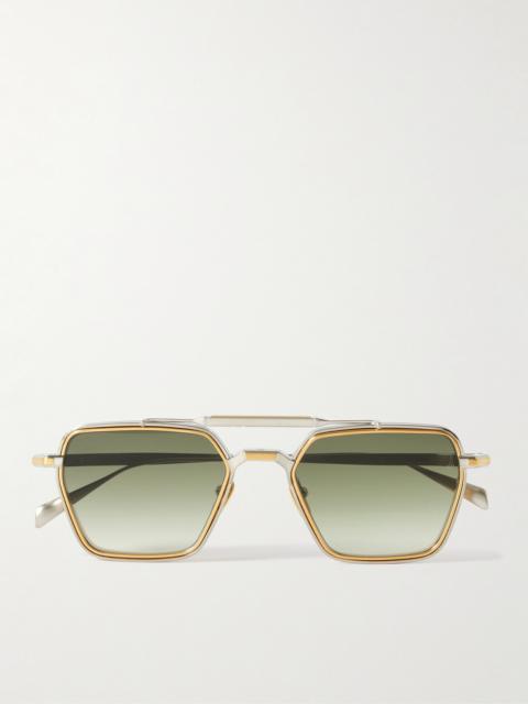 JACQUES MARIE MAGE Commodore Aviator-Style Silver and Gold-Tone Beta Titanium Sunglasses
