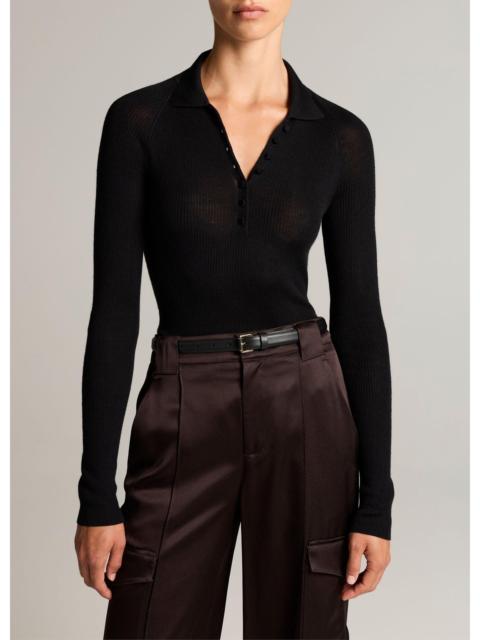 Vince Ribbed Italian Wool-Silk Polo Sweater