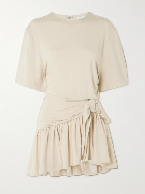 rabanne Asymmetric Bow-detailed Gathered Satin-jersey Mini Dress