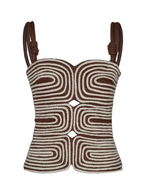 ANDRES OTALORA Marea Embroidered Linen Top brown