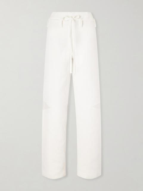 TORY BURCH Belted Poplin-trimmed Cotton-jacquard Wide-leg Pants