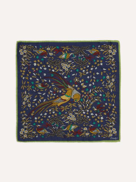 Drake's Navy Birds of Paradise Print Wool-Silk Pocket Square