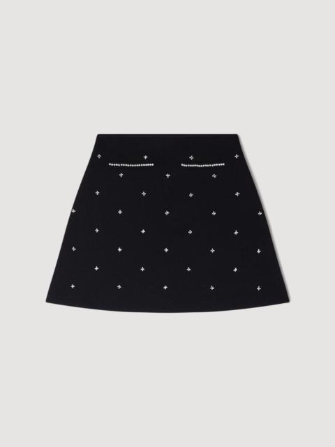 Sandro RHINESTONE EMBROIDERED KNIT SKIRT