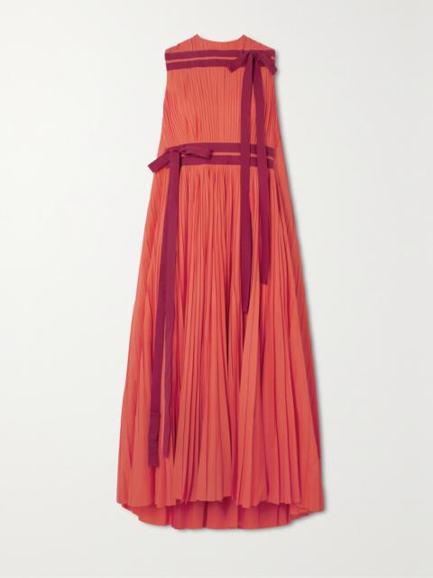 Roksanda Calista Cape-effect Asymmetric Grosgrain-trimmed Pleated Poplin Maxi Dress