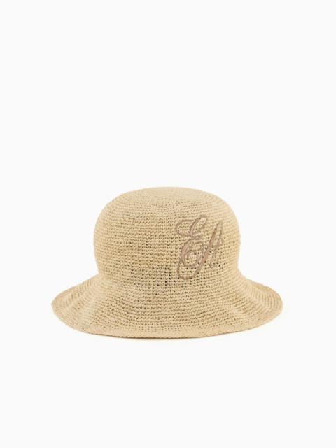 EMPORIO ARMANI Braided-weave cloche hat with EA signature embroidery