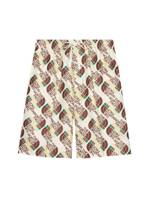 Gucci x The North Face Logo Web Print Silk Shorts 'Ivory/Brown/Green'