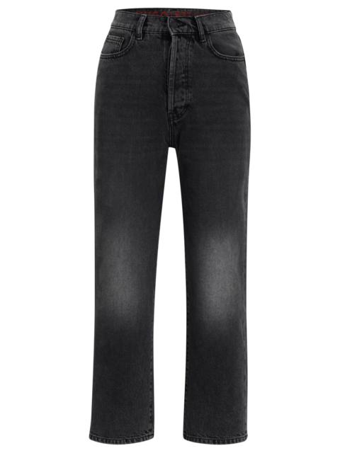HUGO MODERN-FIT WIDE-LEG JEANS IN BLACK DENIM