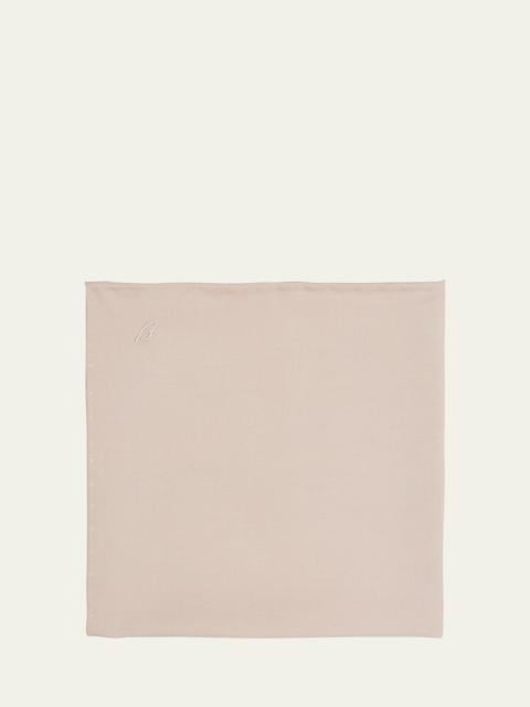 Brioni Men's Silk Poplin Embroidered Monogram Pocket Square