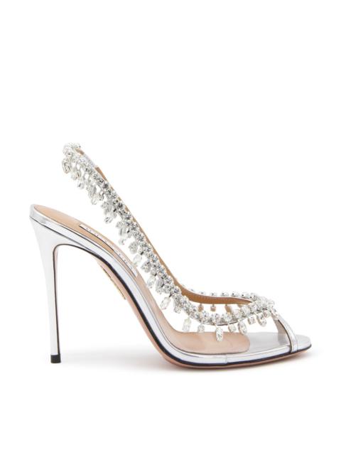 silver leather temptation crystal sandals