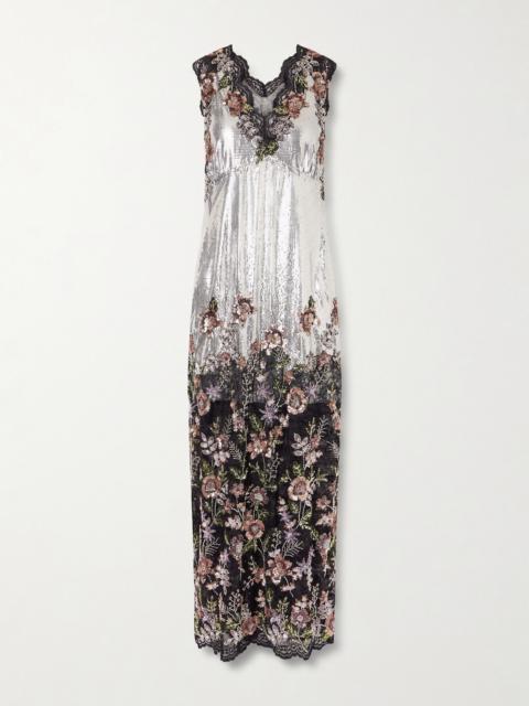 rabanne Embellished Lace-trimmed Chainmail Midi Dress