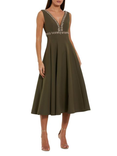 MAC DUGGAL Women's Beaded Crepe A-Line Midi-Dress - Olive