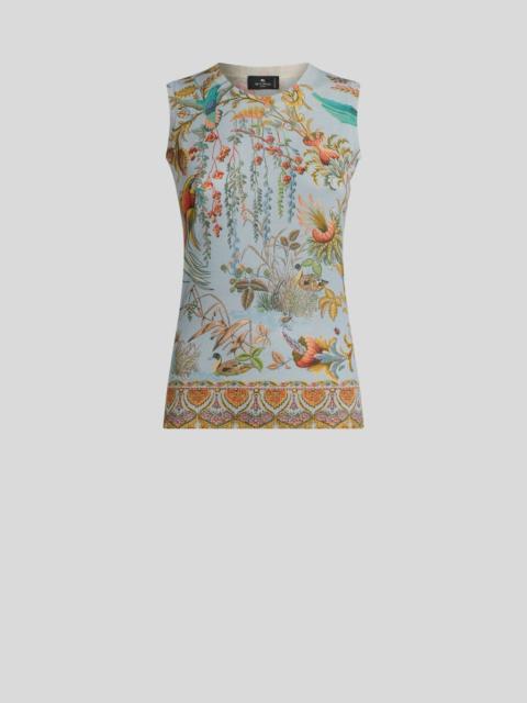 Etro SILK AND CASHMERE TOP WITH FLORA AND FAUNA MOTIF