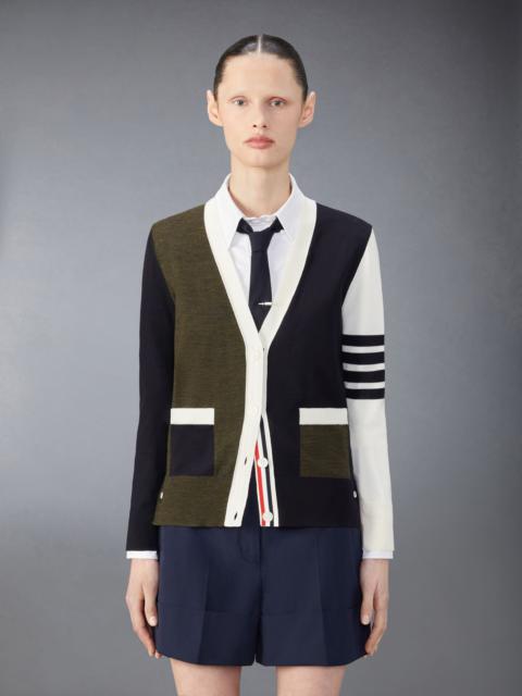 Thom Browne Funmix Fine Merino Wool 4-Bar Relaxed Fit Cardigan